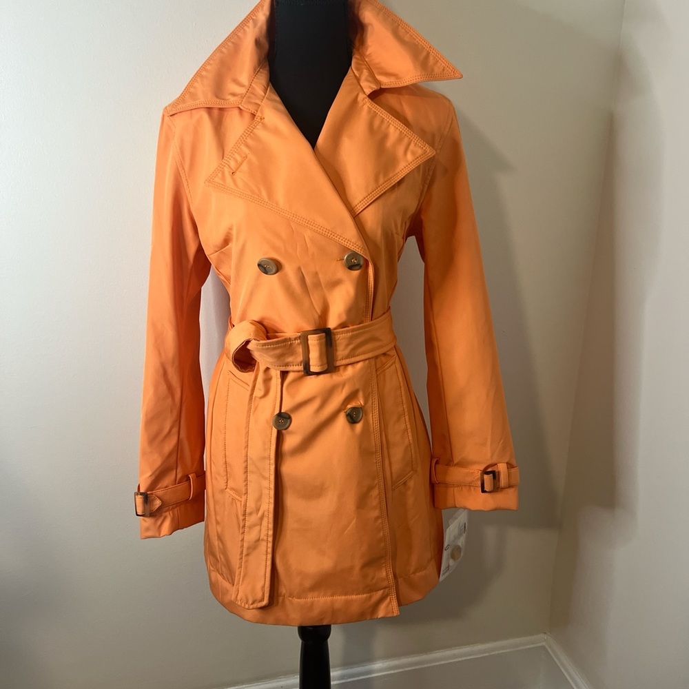 Women's NWT Orange Double-Breasted Trench Coat